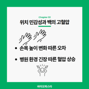 가정용 병원 혈압계. 위치 민감성과 백의 고혈압